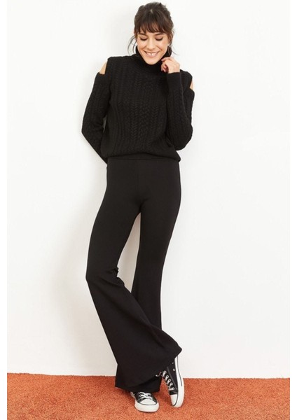 Kadın Siyah Ispanyol Paça Çelik Örme Toparlayıcı Tayt