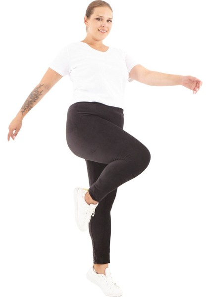 Füme Fitilli Kadife Tayt Büyük Beden