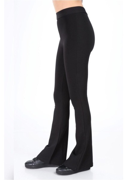 Kadın Siyah Ispanyol Paça Çelik Örme Tayt modelleri