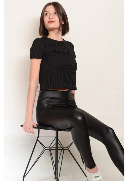 Kadın Elastan, Toparlayıcı, Fit Görüntü, Ince Yazlık Deri, Siyah Tayt modelleri