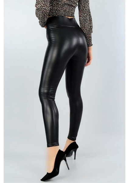 Kadın Siyah Içi Peluş Yüksek Bel Parlak Görünümlü Geniş Kemerli Deri Tayt 9981 fiyatları