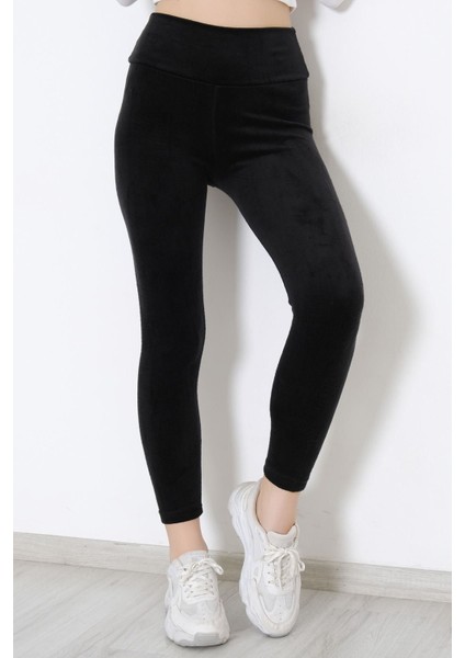 Kadın Yüksek Bel Kalın Kemerli Kışlık Kadife Tayt Siyah - 10318.1582. fiyatları