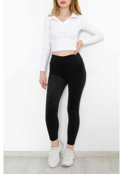 Kadın Yüksek Bel Kalın Kemerli Kışlık Kadife Tayt Siyah - 10318.1582. modelleri