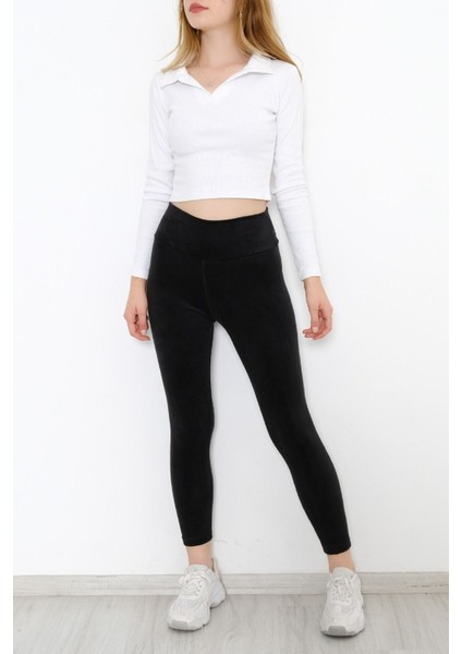 Kadın Yüksek Bel Kalın Kemerli Kışlık Kadife Tayt Siyah - 10318.1582. indirimleri