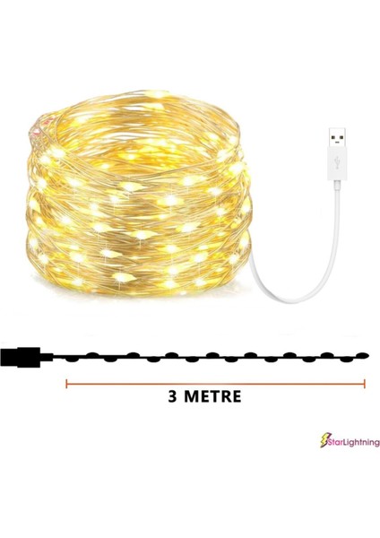 Peri Led Çok Amaçlı Dekoratif Aydınlatma Bakır Tel Mekan Parti Aydınlatma 3 Metre