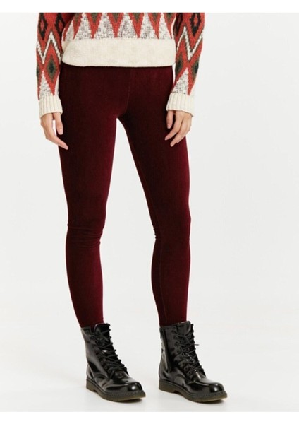 Bordo Fitilli Kadife Tayt