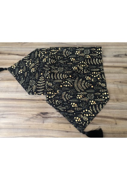 Gold Yaprak Kozalak Yılbaşı Desenli Runner