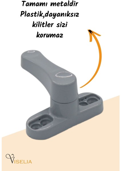 Gri Pencere Emniyet Kilidi Çocuk Hırsız Kilidi Çekmeli Metal Kilit