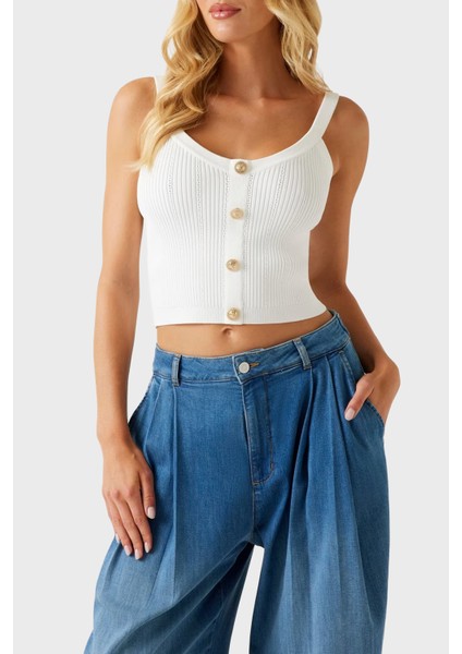 Sl Emiie Fitilli Düğme Detaylı Regular Fit Yuvarlak Yaka Top W5YR10Z0130 Bayan Top W5YR10 Z0130 G012
