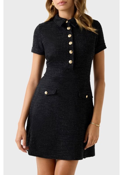 Ss Tamara Regular Fit Gömlek Yaka Düğme Detaylı Tüvit Mini Elbise W5YK18KCXO2 Bayan Elbise W5YK18 Kcxo2 FJ5N