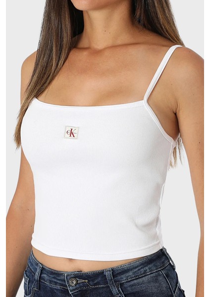 Pamuklu Slim Fit Kare Yaka Logolu Top LV047C908GYAA Bayan Top LV047C908G Yaa