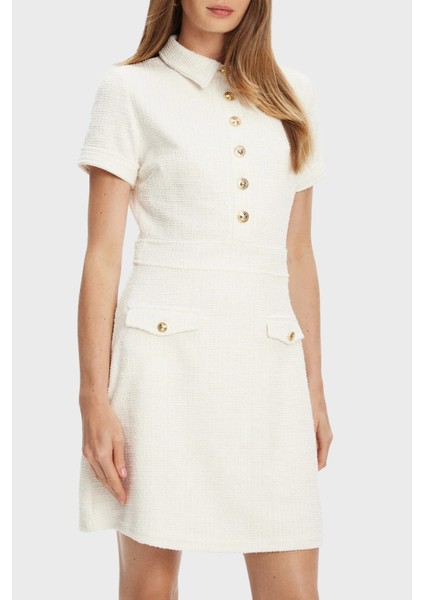 Ss Tamara Regular Fit Gömlek Yaka Düğme Detaylı Tüvit Mini Elbise W5YK18KCXO2 Bayan Elbise W5YK18 Kcxo2 F0FD