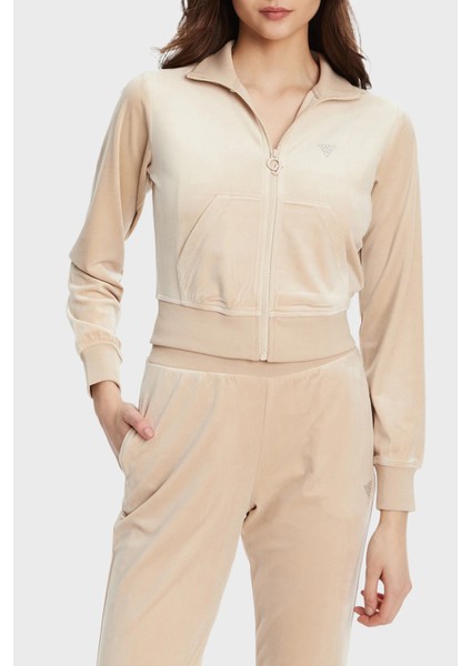 Couture Taşlı Regular Fit Dik Yaka Kadife Crop Sweat V3BQ22K0232 Bayan Sweat V3BQ22 K0232 A90F