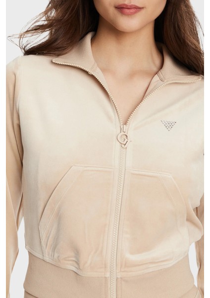 Couture Taşlı Regular Fit Dik Yaka Kadife Crop Sweat V3BQ22K0232 Bayan Sweat V3BQ22 K0232 A90F fırsatları