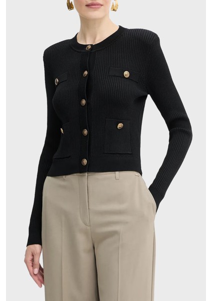 Ls Cn Emmie Regular Fit Bisiklet Yaka Düğmeli Triko Hırka W5YR09Z0130 Bayan Hırka W5YR09 Z0130 Jblk