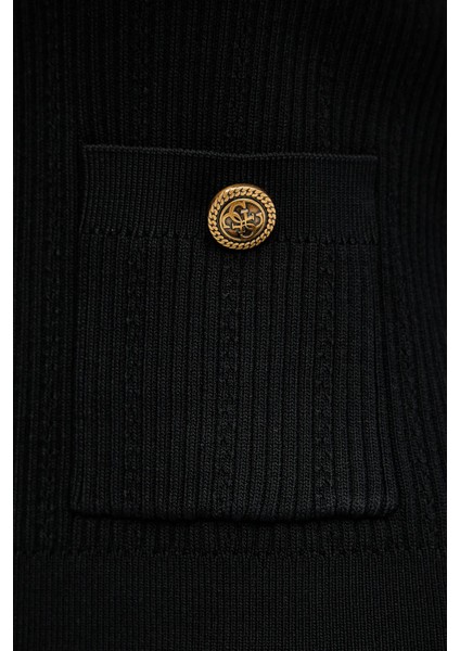 Ls Cn Emmie Regular Fit Bisiklet Yaka Düğmeli Triko Hırka W5YR09Z0130 Bayan Hırka W5YR09 Z0130 Jblk