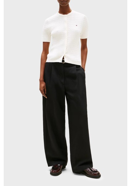 Pamuklu Regular Fit Kısa Kollu Bisiklet Yaka Kısa Örgü Hırka Bayan Hırka WW0WW45707 Ya8 fiyatları