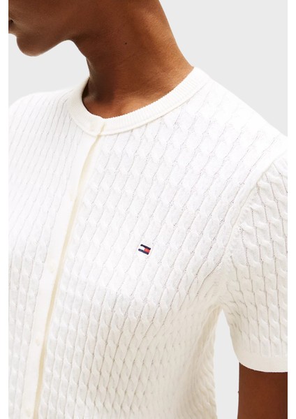 Pamuklu Regular Fit Kısa Kollu Bisiklet Yaka Kısa Örgü Hırka Bayan Hırka WW0WW45707 Ya8 fırsatları