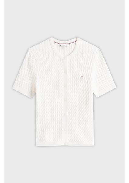 Pamuklu Regular Fit Kısa Kollu Bisiklet Yaka Kısa Örgü Hırka Bayan Hırka WW0WW45707 Ya8 indirimleri