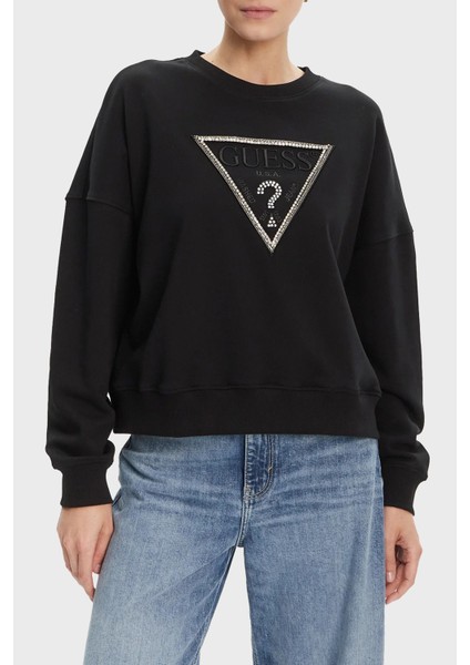 Cn Rachele Pamuklu Regular Fit Üçgen Logolu Sweat W5YQ04KC8I0 Bayan Sweat W5YQ04 KC8I0 Jblk
