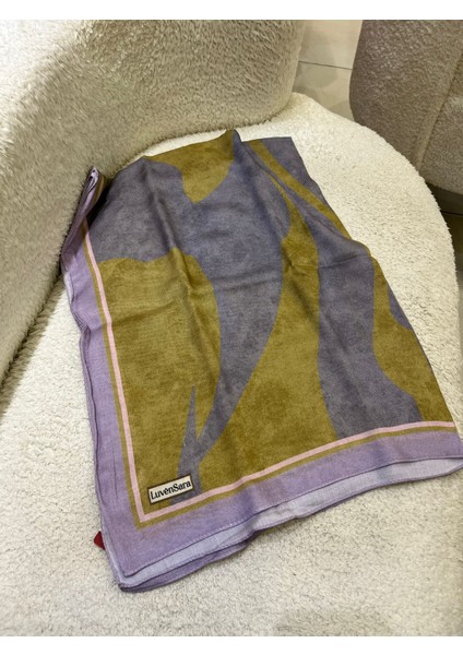 Lila Luvensara Çizim Desenli Şal 7000