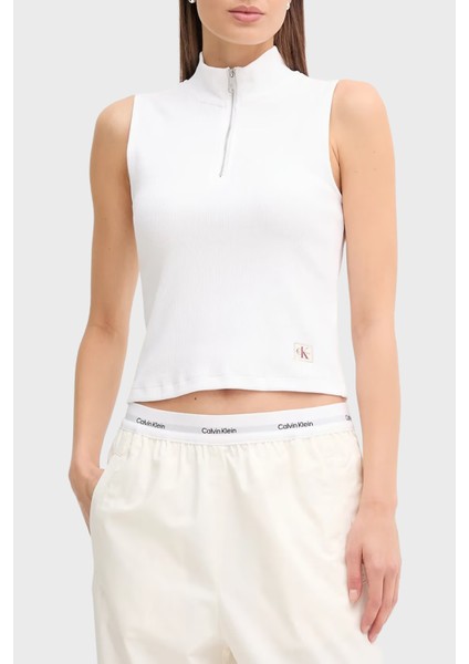 Pamuklu Slim Fit Fermuarlı Dik Yaka Logolu Top LV047C909GYAA Bayan Top LV047C909G Yaa