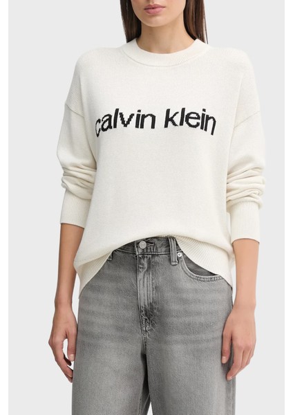 % 100 Pamuk Regular Fit Bisiklet Yaka Logolu Kazak LV047C311GYAS Bayan Kazak LV047C311G Yas