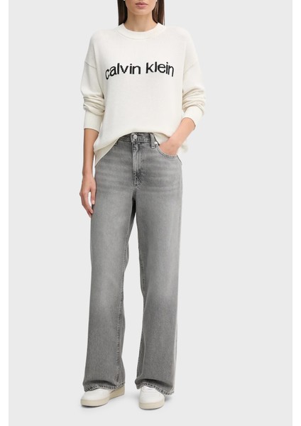 % 100 Pamuk Regular Fit Bisiklet Yaka Logolu Kazak LV047C311GYAS Bayan Kazak LV047C311G Yas fiyatları