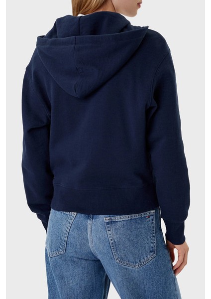 Logolu Pamuklu Regular Fit Kapüşonlu Crop Sweat Bayan Sweat WW0WW45742 C1G modelleri