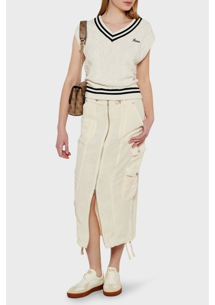 Logolu Pamuklu Standart Fit V Yaka Örgü Süveter V5GR00Z3FB1 Bayan Süveter V5GR00 Z3FB1 G1O6 fiyatları