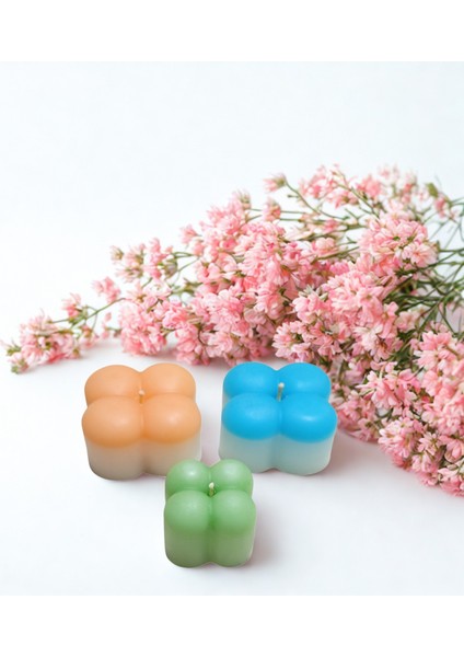 Dörtlü Bubble Üçlü Set Soft Pastel Renkli Mum