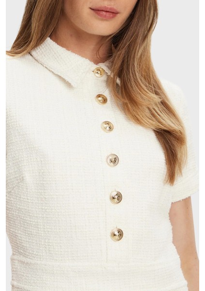 Ss Tamara Regular Fit Gömlek Yaka Düğme Detaylı Tüvit Mini Elbise W5YK18KCXO2 Bayan Elbise W5YK18 Kcxo2 F0FD fırsatları