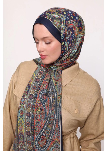 Koyu Lacivert Luven Sara Etnik Desenli Şal modelleri