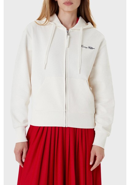 Logolu Pamuklu Regular Fit Kapüşonlu Crop Sweat Bayan Sweat WW0WW45742 Ya8