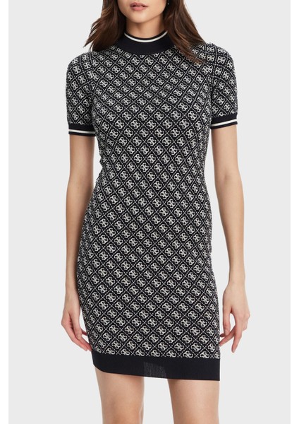 Ss Lise Slim Fit Bisiklet Yaka Logo Desenli Mini Elbise W3YK39Z37K0 Bayan Elbise W3YK39 Z37K0 Fbcf