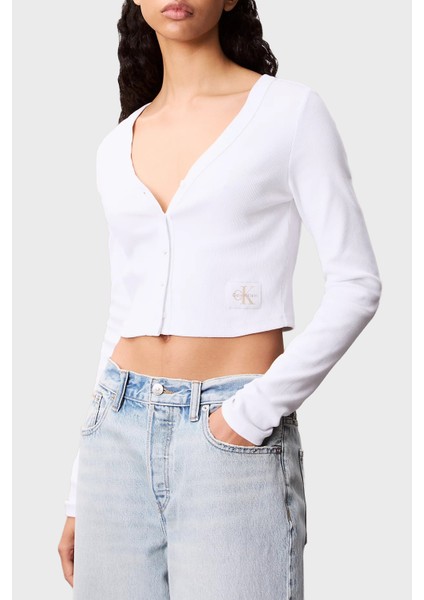 Pamuklu Fitted Fit V Yaka Fitilli Kısa Hırka LV047C204GYAA Bayan Hırka LV047C204G Yaa