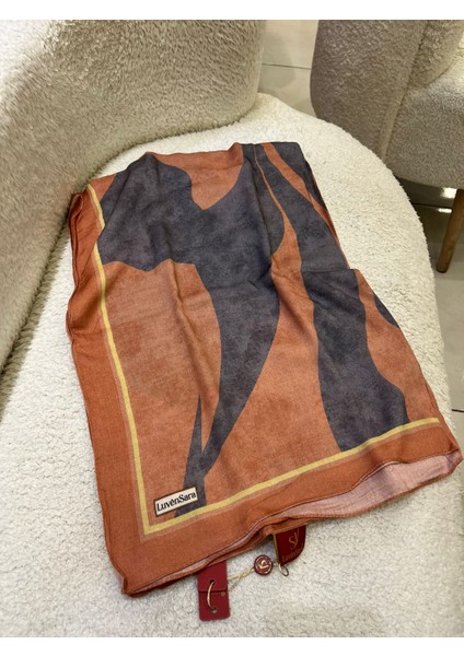 Şeftali Luvensara Çizim Desenli Şal 7000