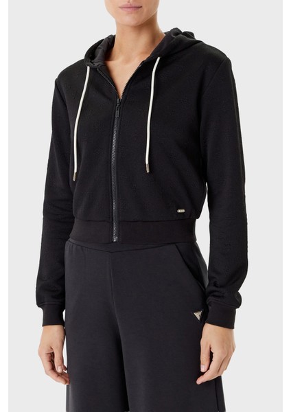 3D Peony Jakarlı Regular Fit Kapüşonlu Crop Sweat V5YQ06KBSL2 Bayan Sweat V5YQ06 Kbsl2 FJ8A