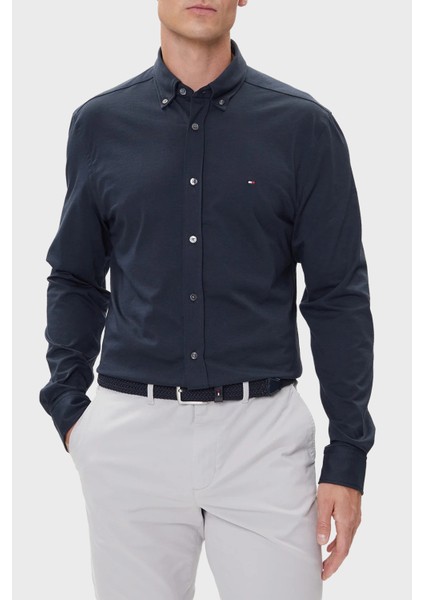 Pamuklu Regular Fit Düğmeli Yaka Uzun Kollu Gömlek Erkek Gömlek MW0MW39418 Dw5