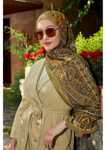 Pastel Yeşili Luven Sara Etnik Desenli Şal