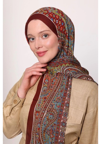 Bordo Luven Sara Etnik Desenli Şal