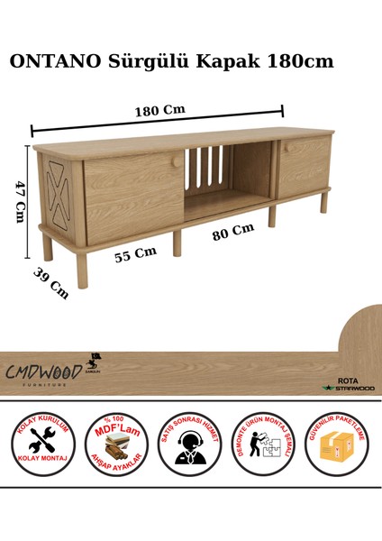 ONTANO Tv Ünitesi – | 180 cm | Sürgülü Kapaklı wood Tasarımıyla Modern & Fonksiyonel fiyatları