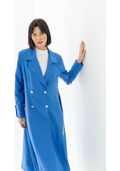 25223 Önü Düğmeli Kolu Düğme ve Kat Detaylı Önü Cepli Beli Bağlamalı Giy Çık Kap #03-25#