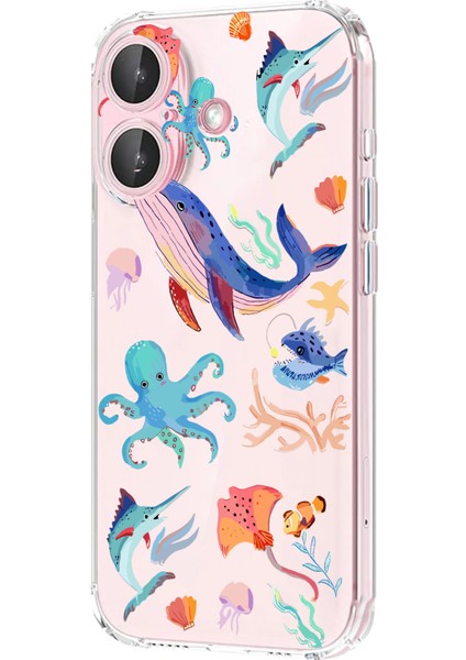 Iphone 16 Plus Uyumlu Desenli Şeffaf Silikon Kılıf Mnl6