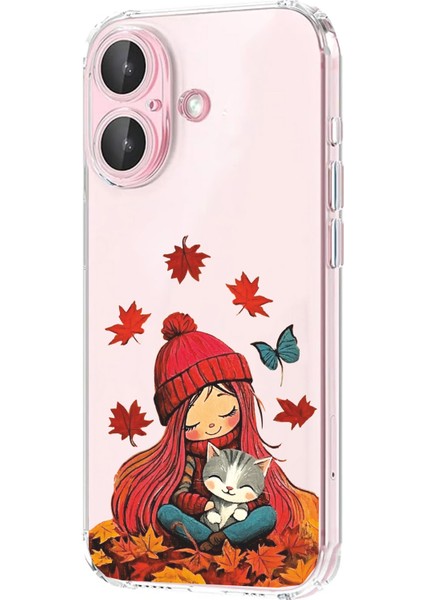 Iphone 16 Plus Uyumlu Desenli Şeffaf Silikon Kılıf MNL33