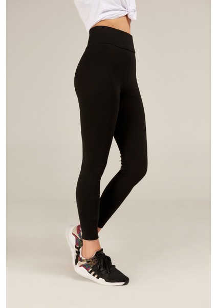Kadın Siyah Yüksek Bel Korsajlı Spor Tayt