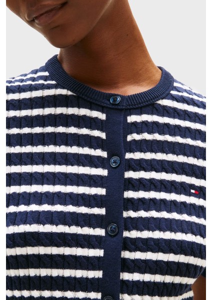 Pamuklu Regular Fit Kısa Kollu Bisiklet Yaka Kısa Örgü Hırka Bayan Hırka WW0WW45707 0bb fırsatları