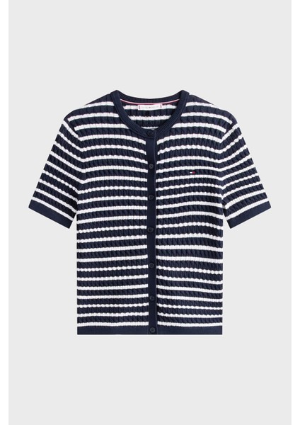 Pamuklu Regular Fit Kısa Kollu Bisiklet Yaka Kısa Örgü Hırka Bayan Hırka WW0WW45707 0bb indirimleri