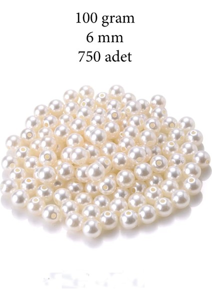 100 Gram 6mm Krem Renk Plastik İnci Boncuk Çanta ve Takı Yapım Boncuğu (~750 Adet)