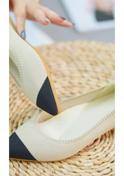 Kadın Bej-Siyah Babet – Rahat & Şık Flyknit Kumaş fırsatları